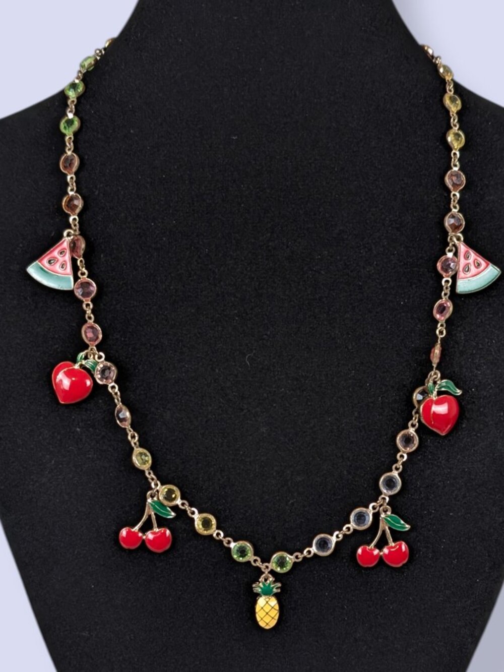 Colourful Glass Bezel Danging Fruit Necklace